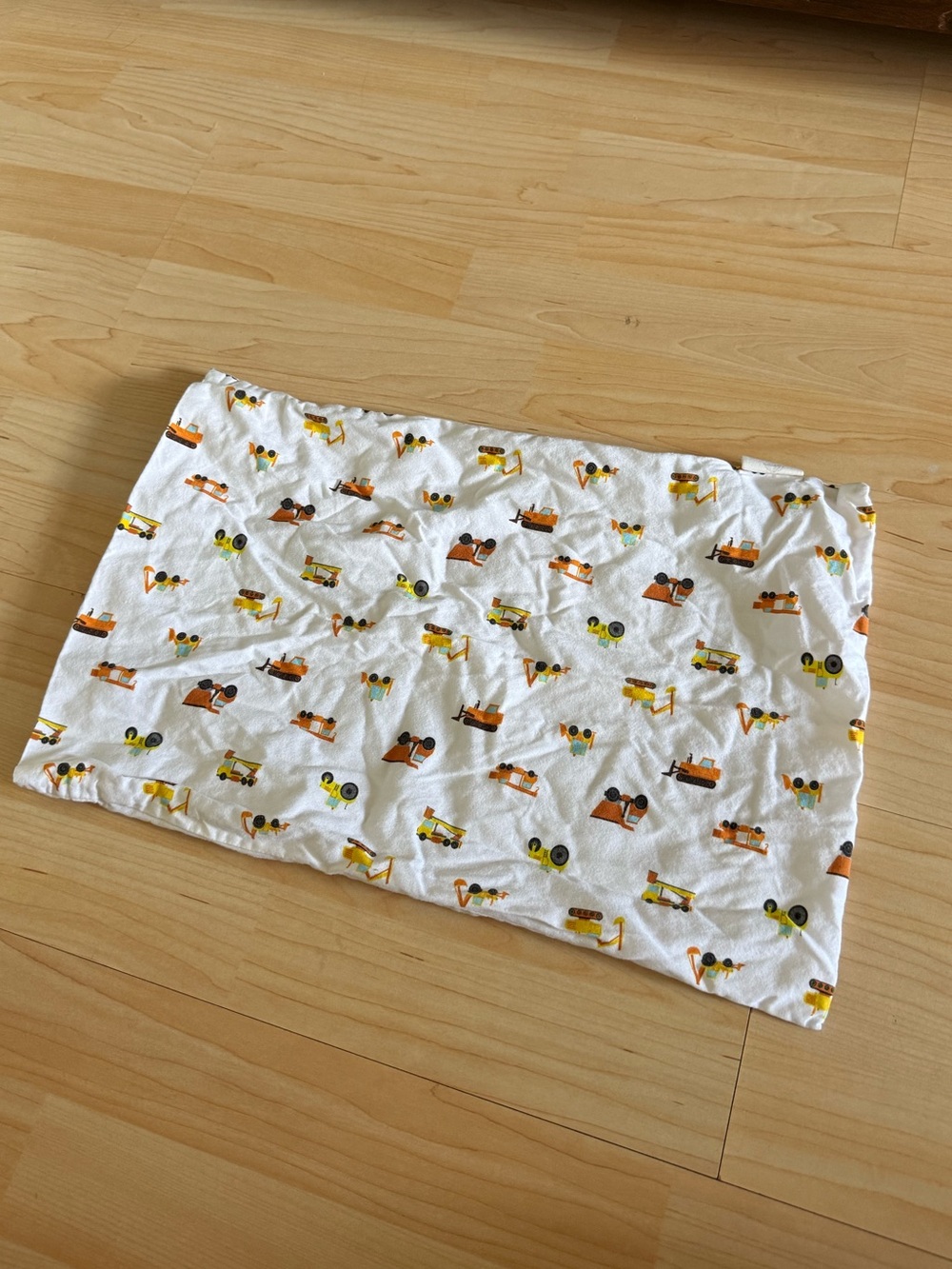 White Kids toddler pillow case with construction vehicle Print